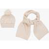 Floral Knit Hat & Scarf, Beige - Hats - 1 - thumbnail