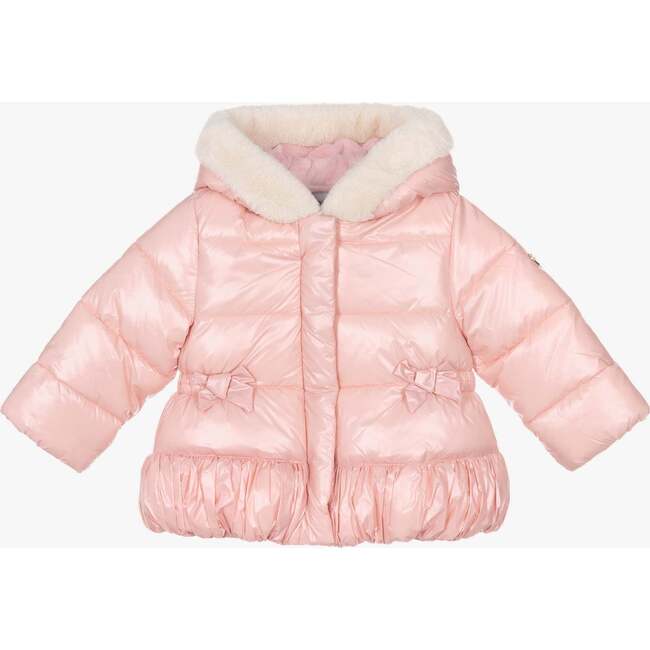 Bow Hooded Puffer Jacket, Pink