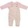 Leaf Print Overalls Outfit, Pink - Mixed Apparel Set - 1 - thumbnail