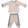 Leaf Print Colorblock Pocket Outfit, Beige - Mixed Apparel Set - 1 - thumbnail