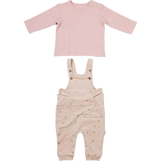 Leaf Print Overalls Outfit, Pink - Mixed Apparel Set - 2