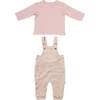 Leaf Print Overalls Outfit, Pink - Mixed Apparel Set - 2