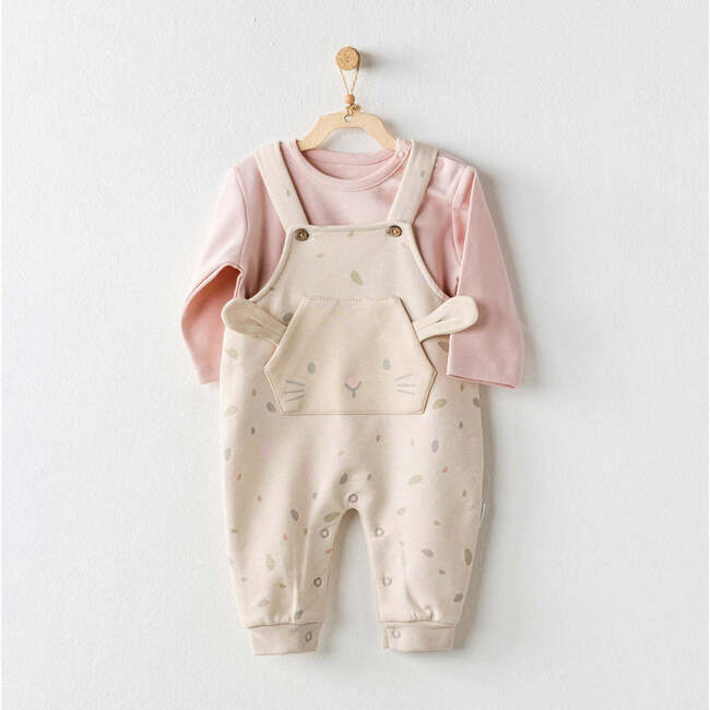 Leaf Print Overalls Outfit, Pink - Mixed Apparel Set - 3