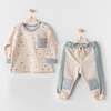 Leaf Print Colorblock Pocket Outfit, Beige - Mixed Apparel Set - 2