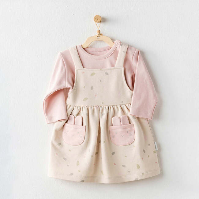 Leaf Pinafore Dress Outfit, Beige - Mixed Apparel Set - 4