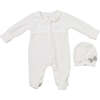 Collared Bow Babysuit & Hat, White - Bodysuits - 1 - thumbnail