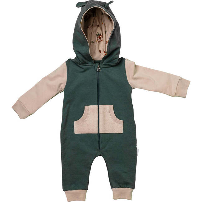 Hooded Bear Colorblock Babysuit, Green