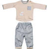 Bear Graphic Pocket Outfit, Beige - Mixed Apparel Set - 1 - thumbnail