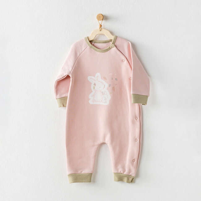 Bunny Graphic Buttoned Babysuit, Pink - Bodysuits - 2