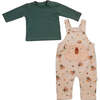 Bear Print Overalls Outfit, Green - Mixed Apparel Set - 2