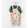 Bear Print Overalls Outfit, Green - Mixed Apparel Set - 3