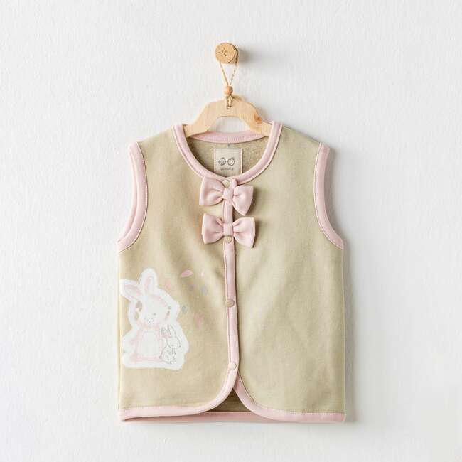 Bunny Graphic Double Bow Vest, Beige - Vests - 2