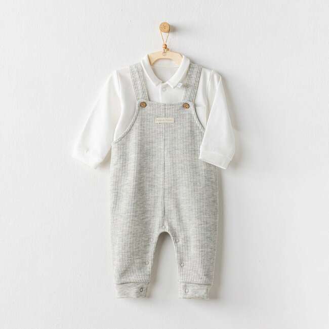 Collared Overalls Outfit, Grey - Mixed Apparel Set - 3