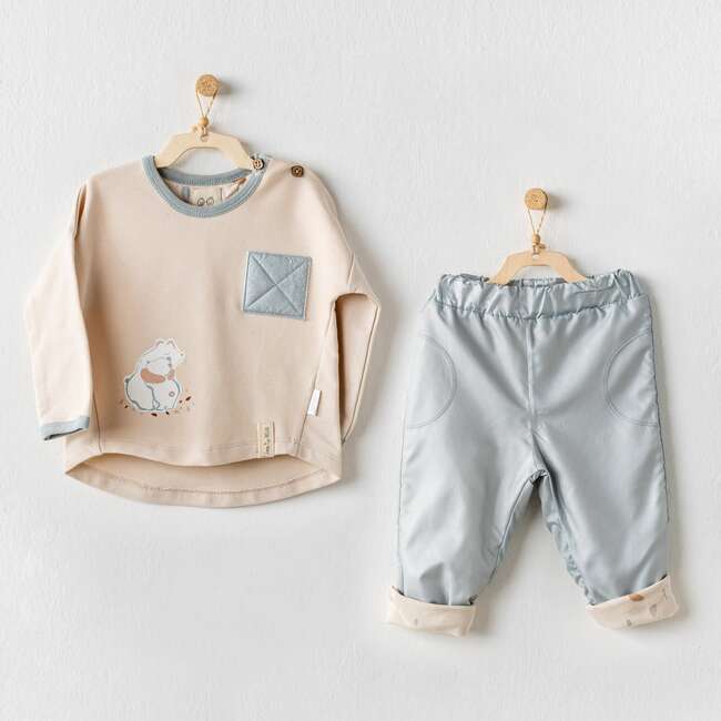 Bear Graphic Pocket Outfit, Beige - Mixed Apparel Set - 4