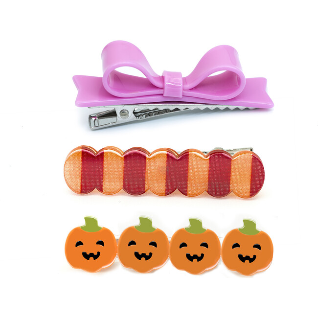 Pumpkin & Bowtie Pink Alligator Clips