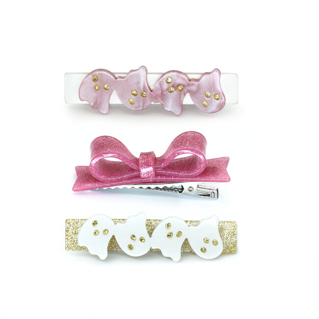 Ghosts Satin White Pink & Bowtie Alligator Clips