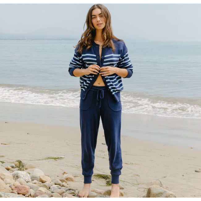 Women's Cardigan, Navy With Peri Stripe - Cardigans - 2