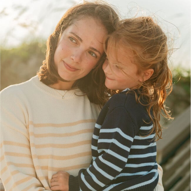 Women's Knit Sweater Cream And Tan Stripe - Sweaters - 2