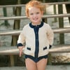 Knit Cardigan, Cream With Navy Trim - Cardigans - 2