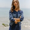 Women's Cardigan, Navy With Peri Stripe - Cardigans - 3