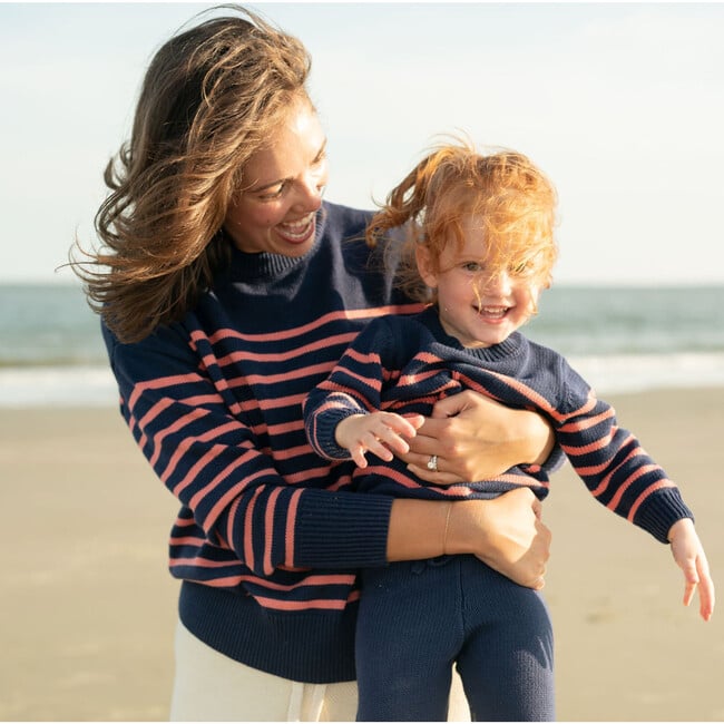 Knit Sweater, Navy And Dusty Red Stripe - Sweaters - 3