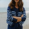 Women's Cardigan, Navy With Peri Stripe - Cardigans - 4