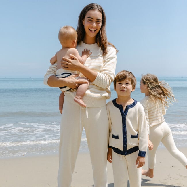 Knit Cardigan, Cream With Navy Trim - Cardigans - 4