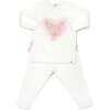 Ruffle Heart Dotted Mesh Long Sleeve Ruffle Bottom Two Piece Set, Cream - Mixed Apparel Set - 1 - thumbnail