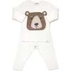 Teddy Face Applique Long Sleeve Two Piece Set, Cream - Mixed Apparel Set - 1 - thumbnail