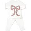 Ribbed Looped Bow Long Sleeve Two Piece Set, Cream - Mixed Apparel Set - 1 - thumbnail