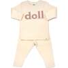 "doll" Ribbed Applique Long Sleeve Two Piece Set, Vanilla - Mixed Apparel Set - 1 - thumbnail