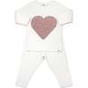 Ribbed Blush Heart Long Sleeve Two Piece Set, Cream - Mixed Apparel Set - 1 - thumbnail