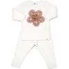 Starburst Print Flower Applique  Long Sleeve Two Piece Set, Cream - Mixed Apparel Set - 1 - thumbnail