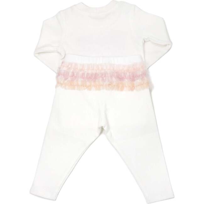 Ruffle Heart Dotted Mesh Long Sleeve Ruffle Bottom Two Piece Set, Cream - Mixed Apparel Set - 2