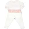 Ruffle Heart Dotted Mesh Long Sleeve Ruffle Bottom Two Piece Set, Cream - Mixed Apparel Set - 2