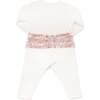 Velvet Ruffle Bow Pink Long Sleeve Ruffle Bottom Two Piece Set, Cream - Mixed Apparel Set - 2