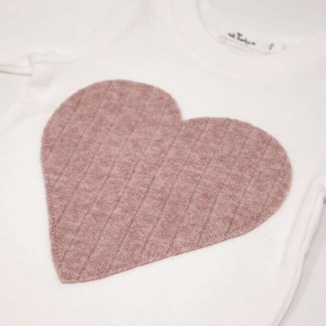 Ribbed Blush Heart Long Sleeve Two Piece Set, Cream - Mixed Apparel Set - 2