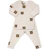 Brown Bear Faces Print Long Sleeve Two Piece Set, Sand - Mixed Apparel Set - 1 - thumbnail