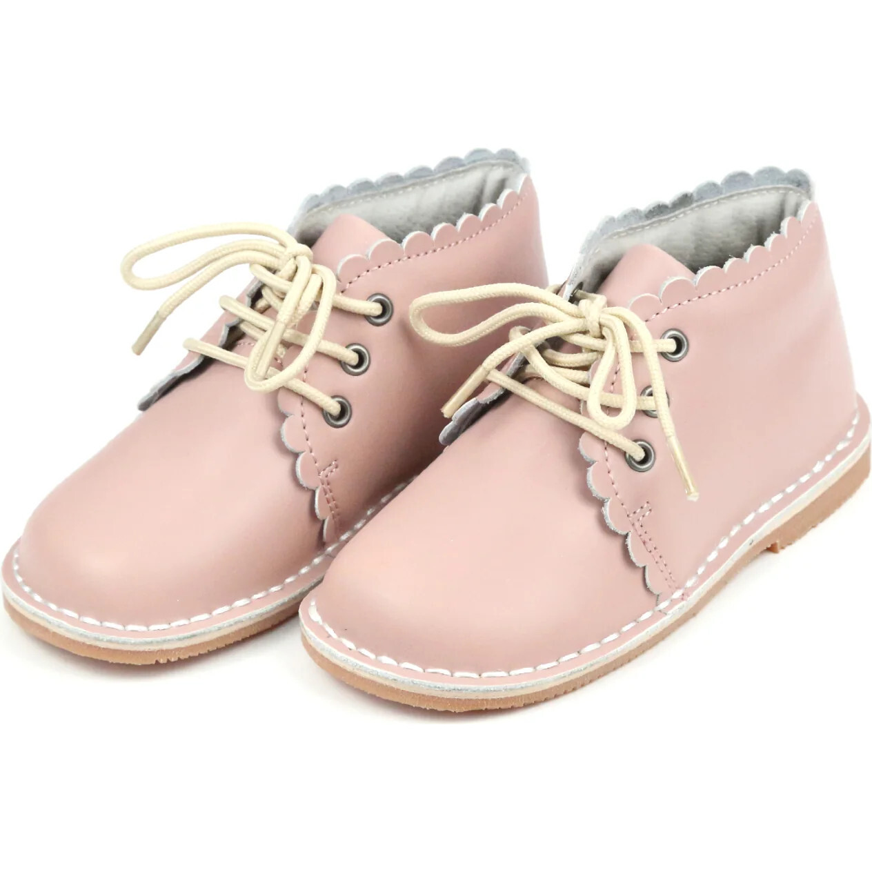 Georgie Scalloped Lace Up Boot, Dusty Pink - Boots - 1