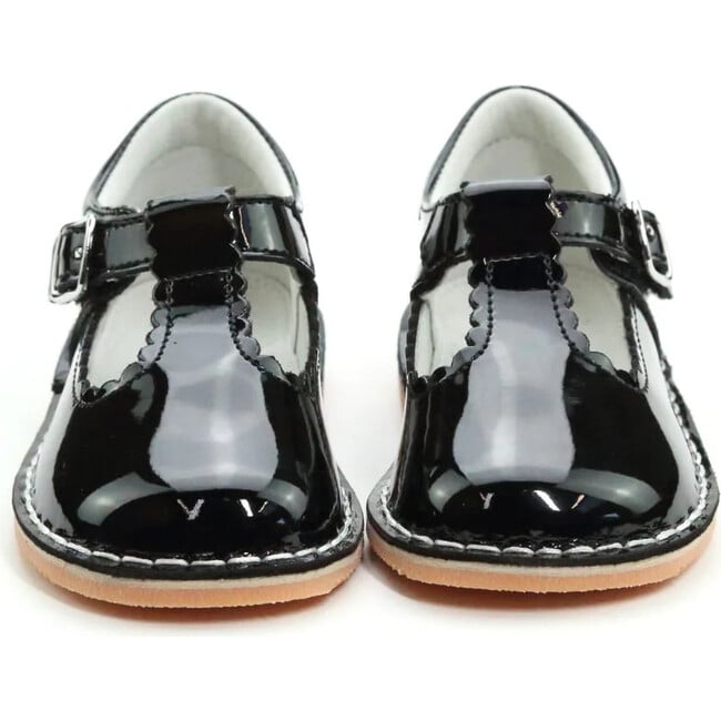 Selina Scalloped T-Strap Stich Down Mary Jane, Patent Black - Mary Janes - 3