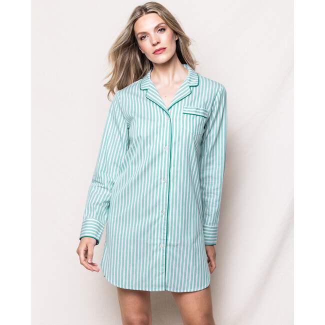 Women's Nightshirt, Emerald Ticking - Nightgowns - 2