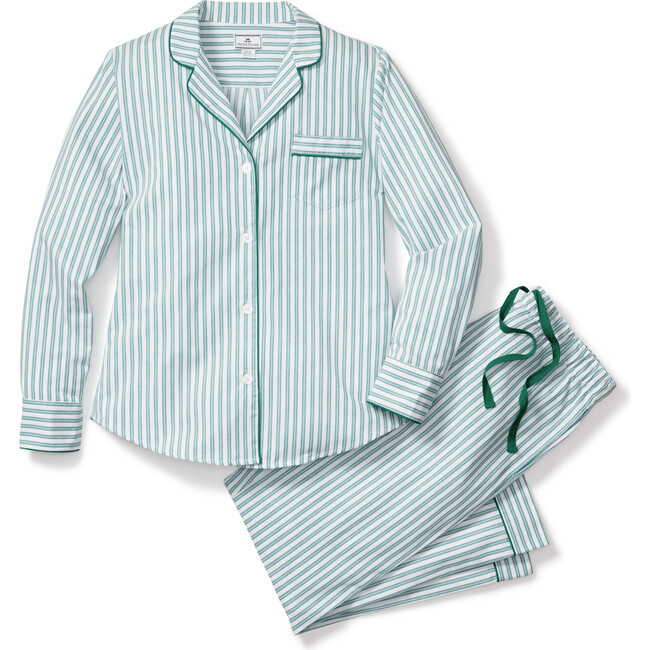Women's Pajama Set, Emerald Ticking
