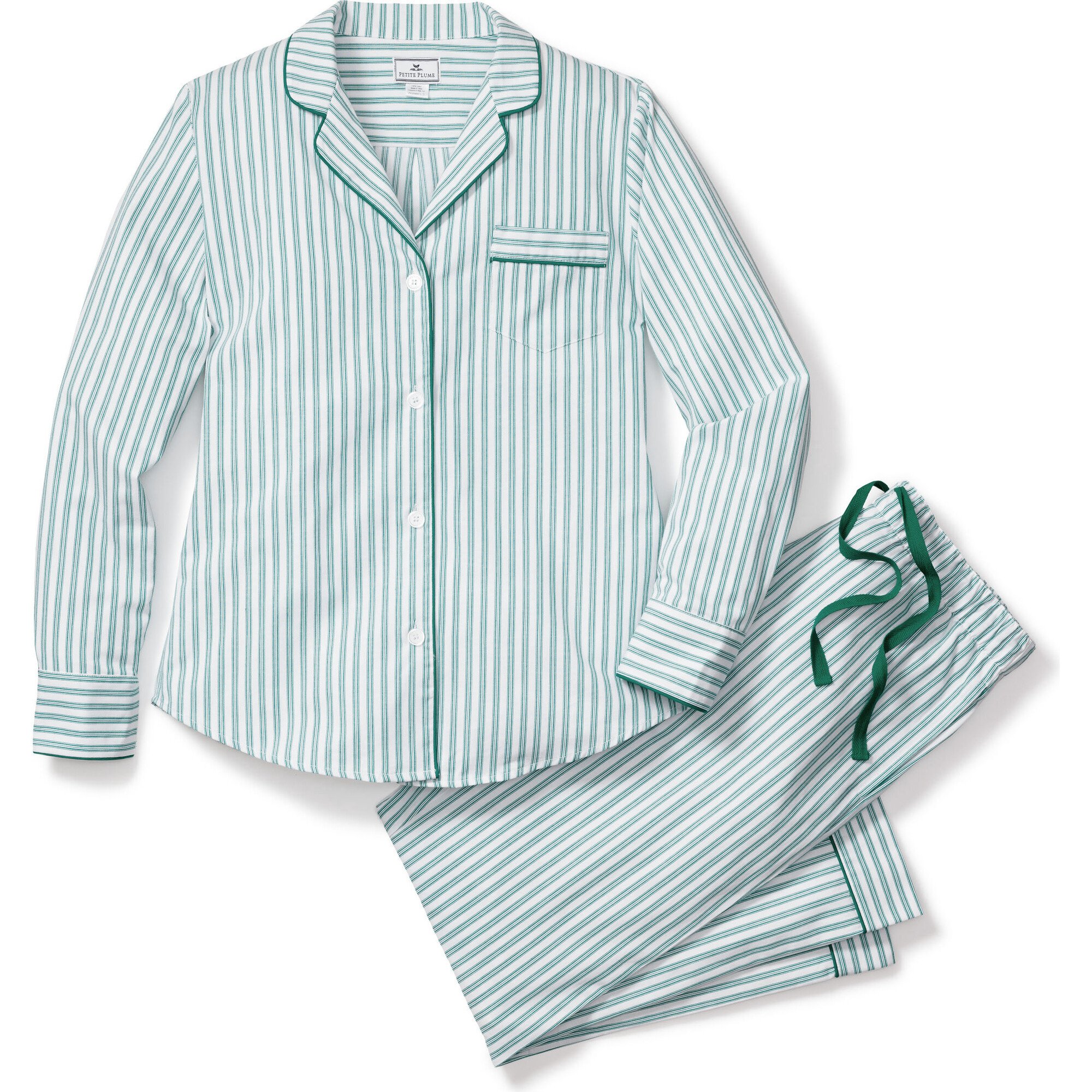 Women's Pajama Set, Emerald Ticking - Pajamas - 1