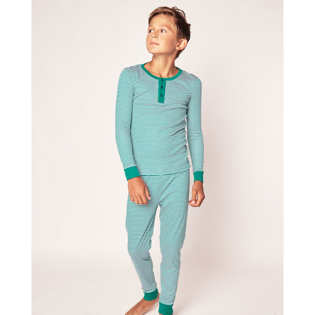 100% Pima Cotton Pajamas, Green Stripe - Pajamas - 2