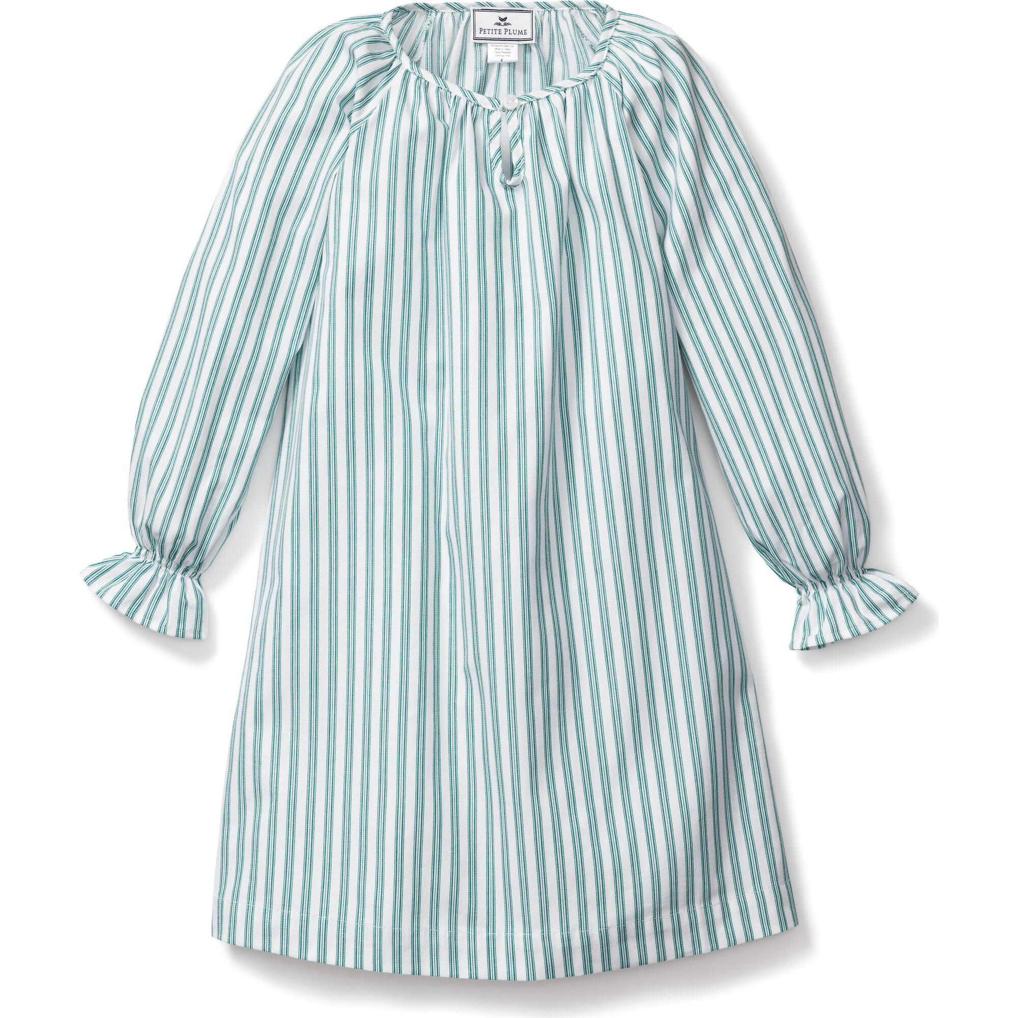 Delphine Nightgown, Emerald Ticking - Nightgowns - 1