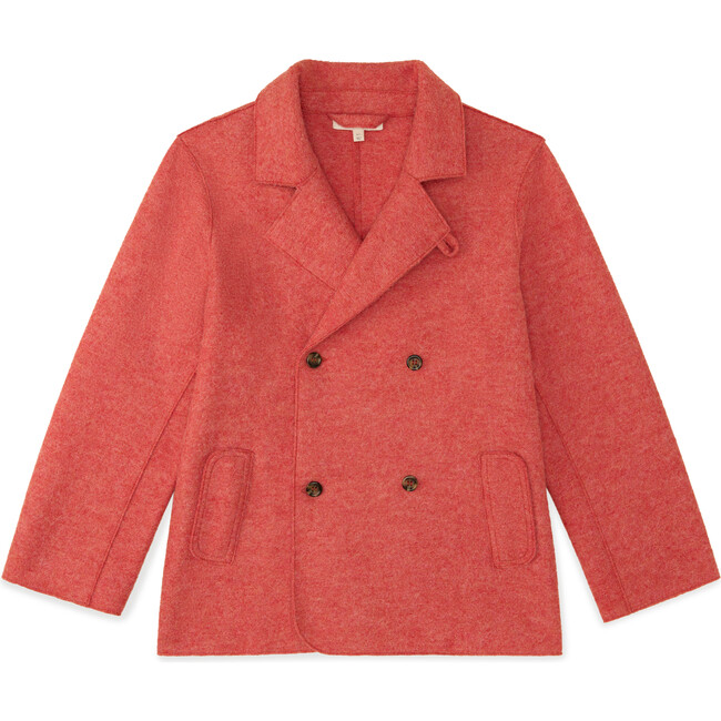 Alpaca Wool Double-Breasted Blazer Coat, Heathered Coral