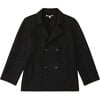 Alpaca Wool Double-Breasted Blazer Coat, Charcoal - Coats - 1 - thumbnail