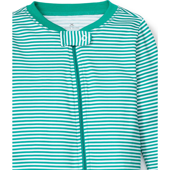 100% Pima Cotton Romper, Green Stripe - Rompers - 3