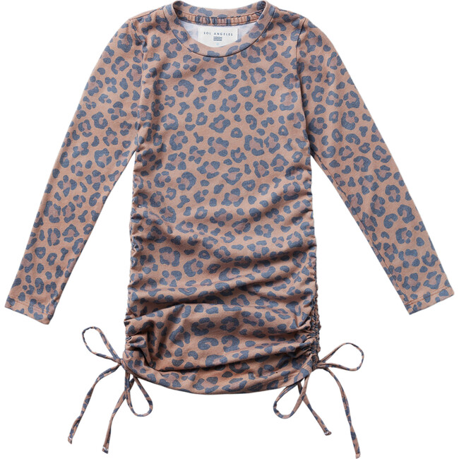 Leopard Print Long Sleeve Ruched Dress, Multicolor