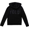 YOLO Pullover Long Sleeve Hoodie, Black - Sweatshirts - 1 - thumbnail